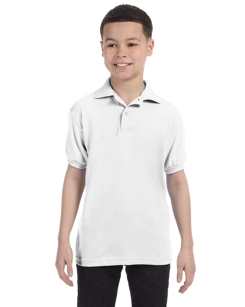 Hanes-054Y-Youth Ecosmart Jersey Knit Polo-WHITE