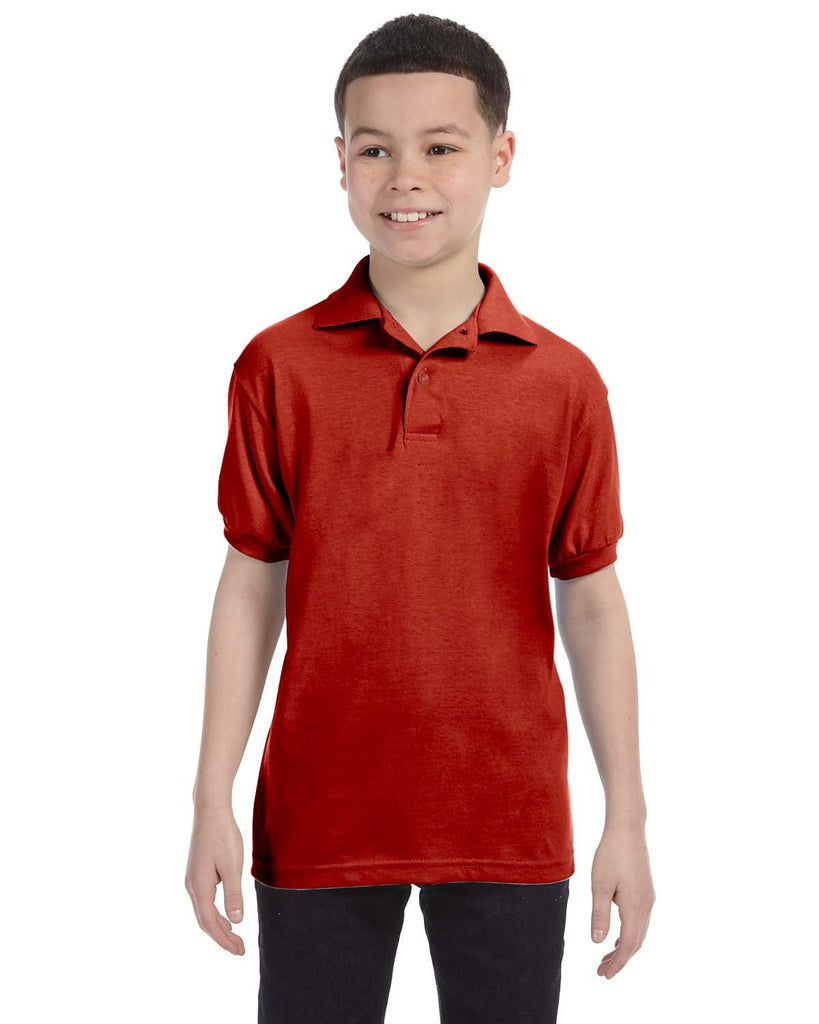 Hanes-054Y-Youth Ecosmart Jersey Knit Polo-DEEP RED