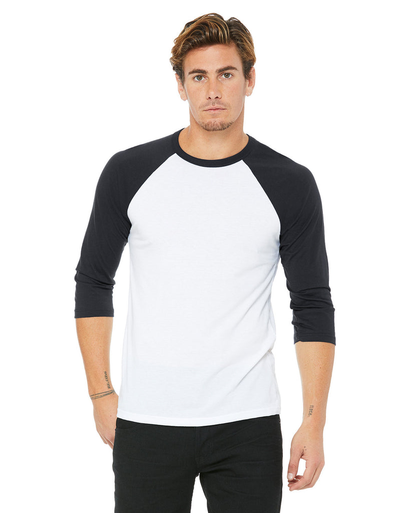 Bella + Canvas-3200-3/4 Sleeve Baseball T Shirt-WHITE/ DARK GREY
