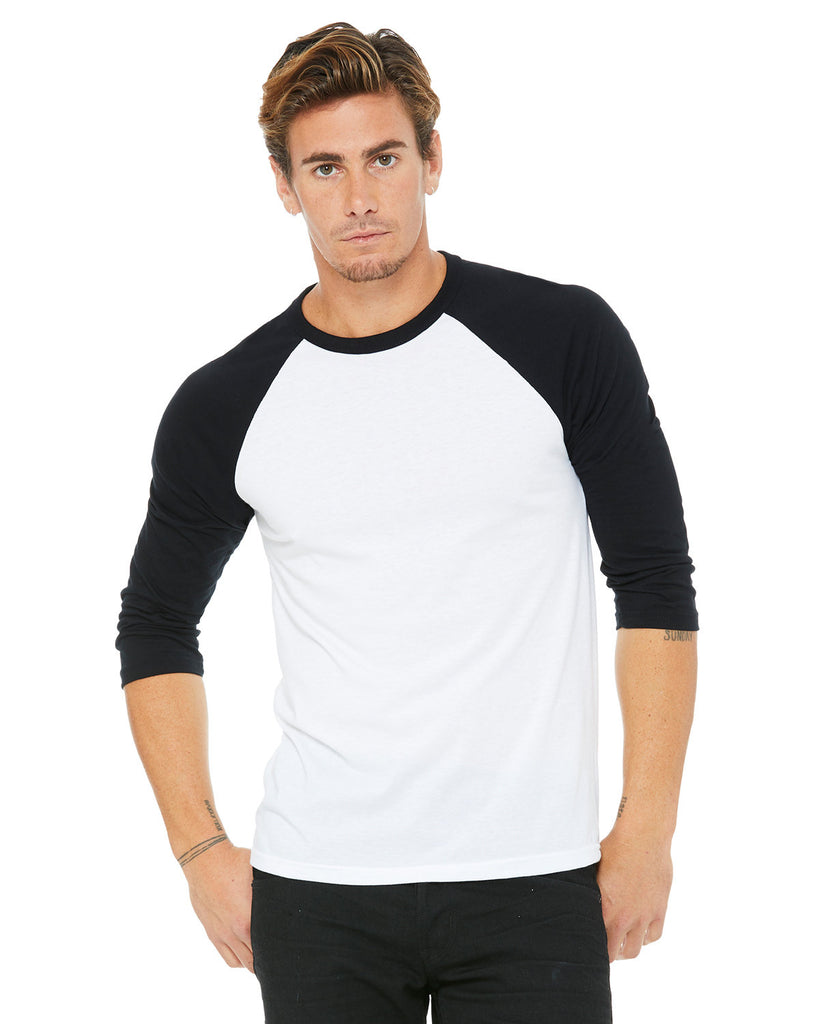 Bella + Canvas-3200-3/4 Sleeve Baseball T Shirt-WHITE/ BLACK