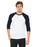 Bella + Canvas-3200-3/4 Sleeve Baseball T Shirt-WHITE/ NAVY