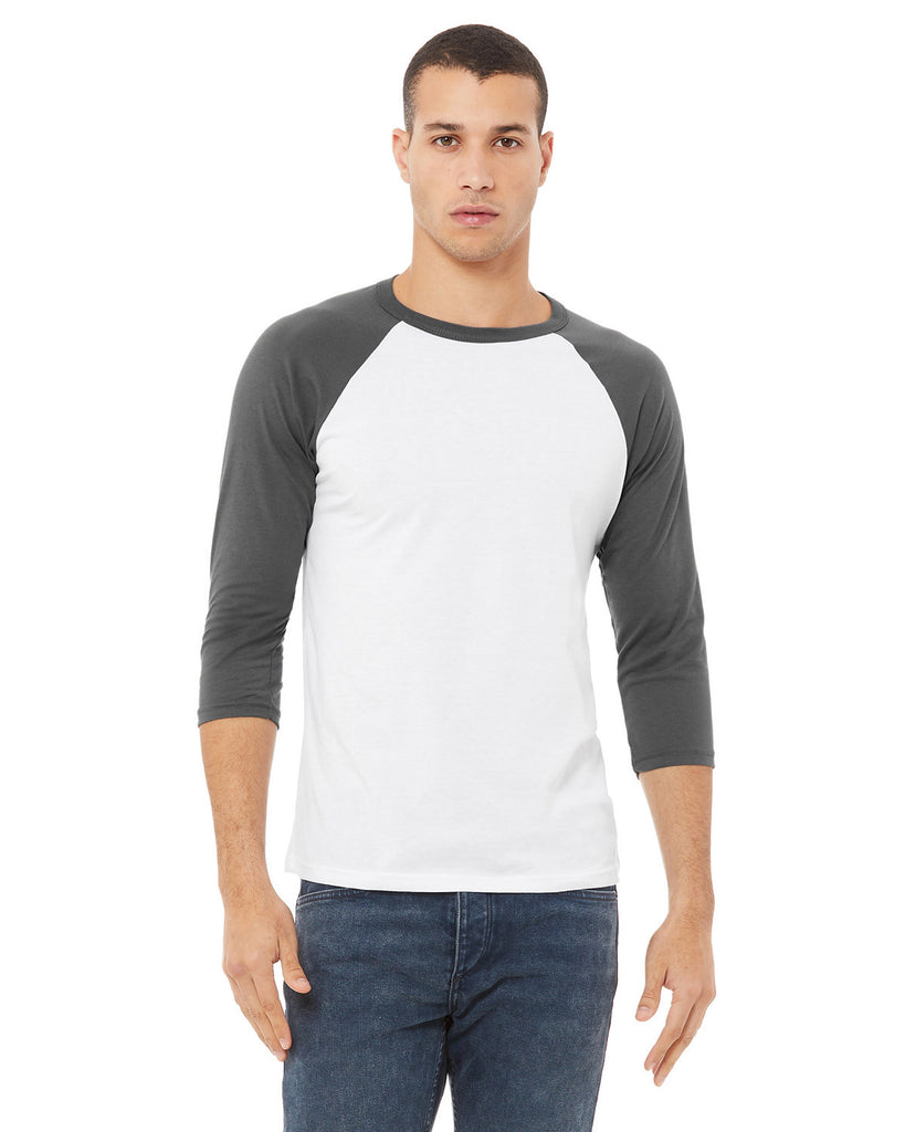 Bella + Canvas-3200-3/4 Sleeve Baseball T Shirt-WHITE/ ASPHALT