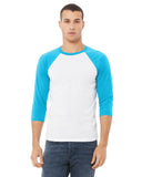 Bella + Canvas-3200-3/4 Sleeve Baseball T Shirt-WHITE/ NEON BLUE