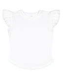 Rabbit Skins-3339-Toddler Flutter Sleeve T Shirt-WHITE