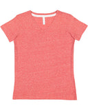 LAT-3591-V Neck Harborside Melange Jersey T Shirt-RED MELANGE