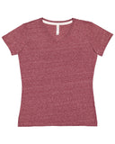 LAT-3591-V Neck Harborside Melange Jersey T Shirt-BURGUNDY MELANGE