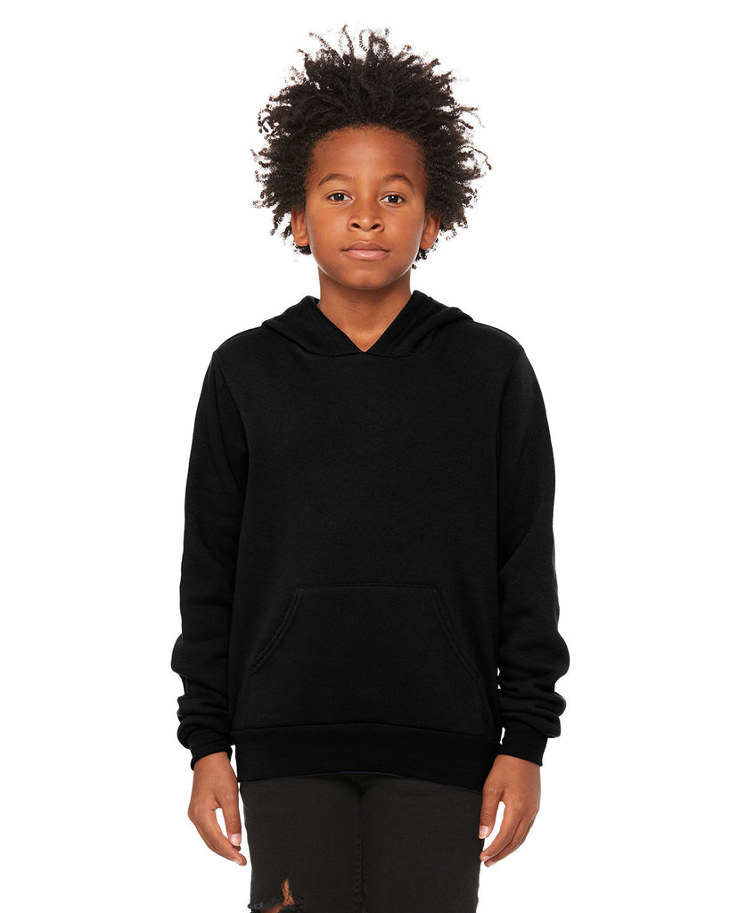 Bella + Canvas-3719Y-Youth Sponge Fleece Pullover Hooded Sweatshirt-BLACK