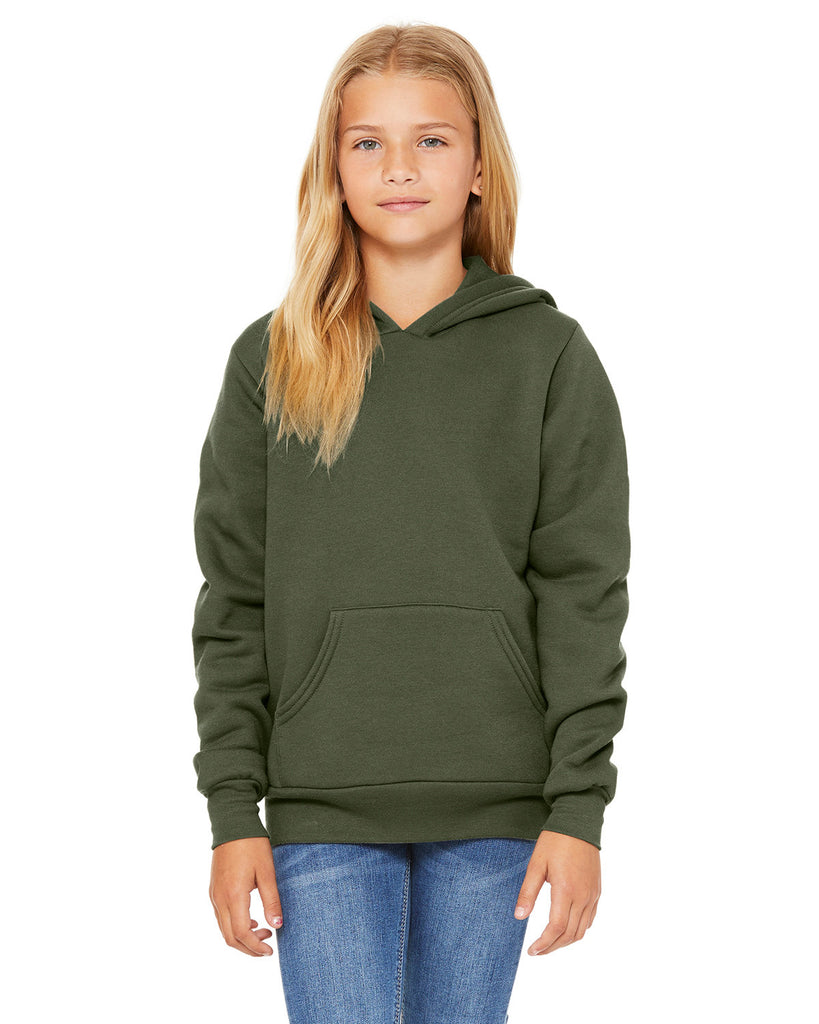 Bella + Canvas-3719Y-Youth Sponge Fleece Pullover Hooded Sweatshirt-MILITARY GREEN