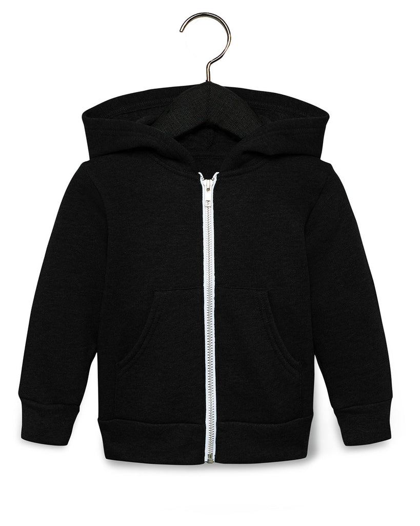 Bella + Canvas-3739T-Toddler Full Zip Hooded Sweatshirt-BLACK