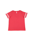 LAT-3837-Curvy Football T Shirt-VN RED/ BL WHT