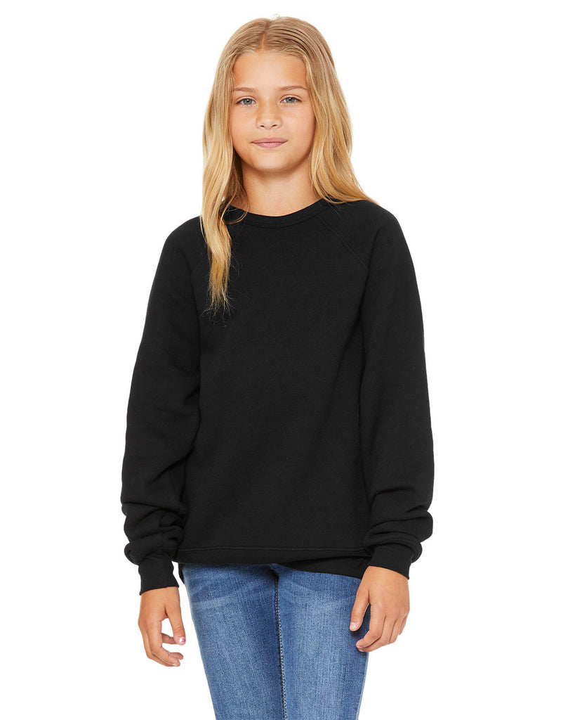 Bella + Canvas-3901Y-Youth Sponge Fleece Raglan Sweatshirt-BLACK