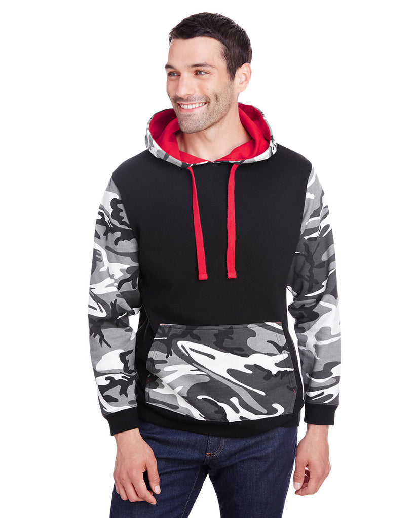 Code Five-3967-Fashion Camo Hooded Sweatshirt-BLK/ URBN WD/ RD