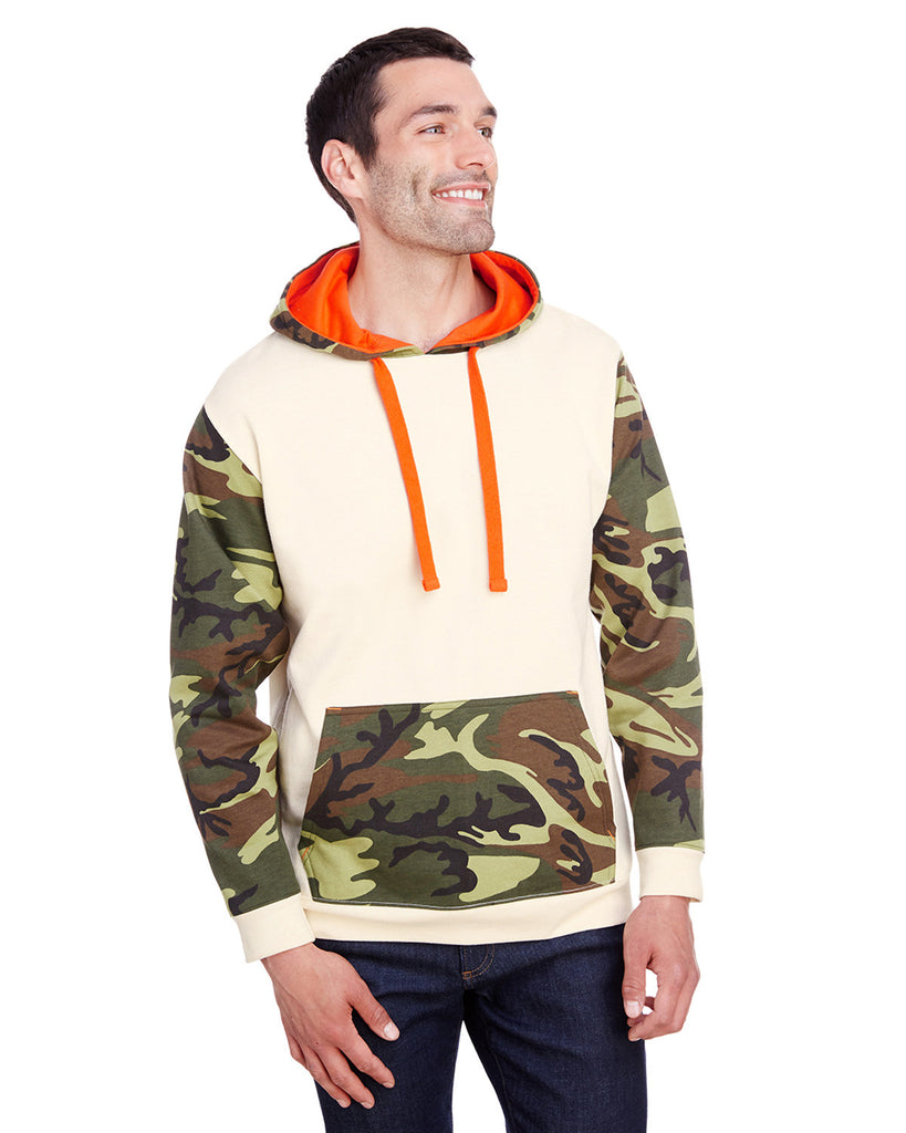 Code Five-3967-Fashion Camo Hooded Sweatshirt-NTRL/ GRN WD/ OR