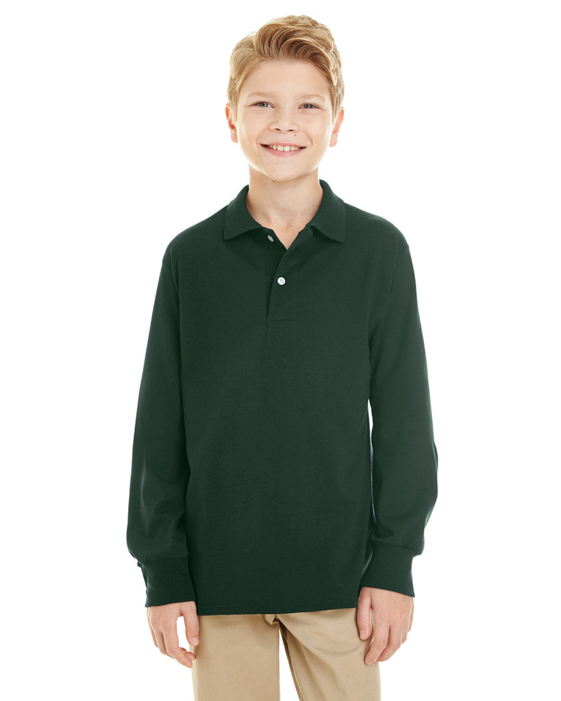Jerzees-437YL-Youth Spotshield Long Sleeve Jersey Polo-FOREST GREEN