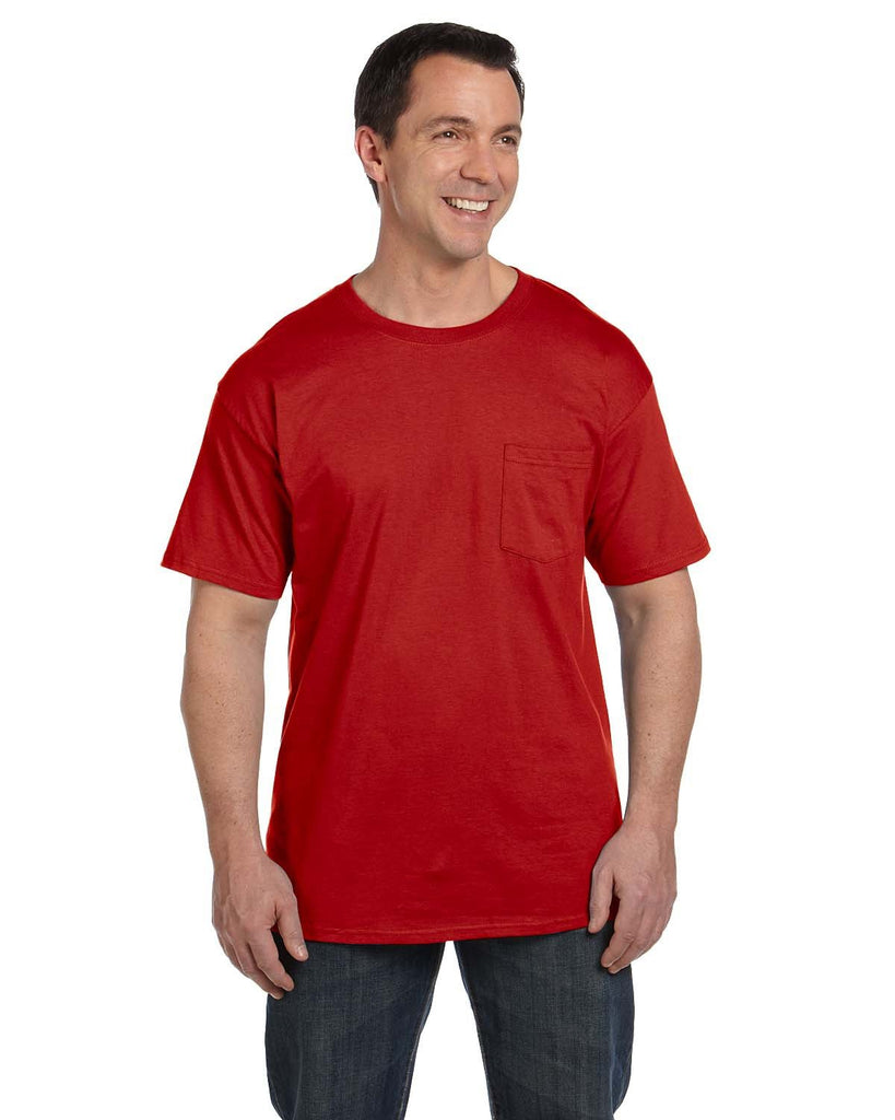 Hanes-5190P-Beefy T With Pocket-DEEP RED