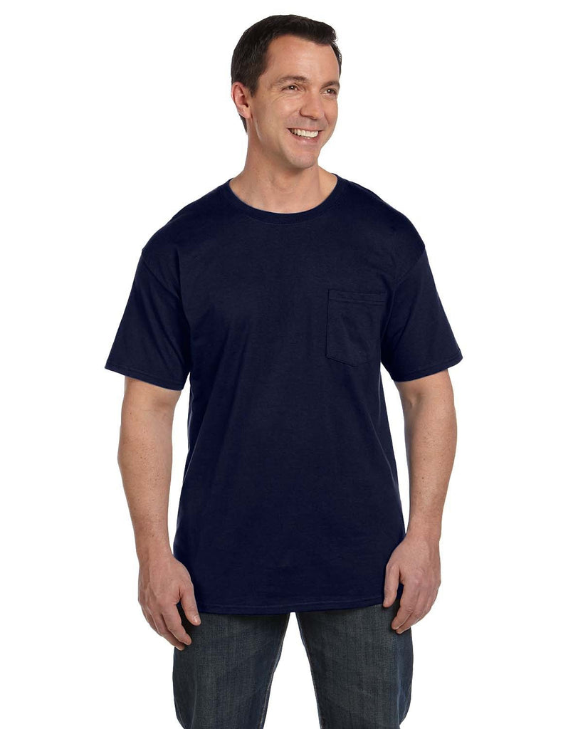 Hanes-5190P-Beefy T With Pocket-NAVY