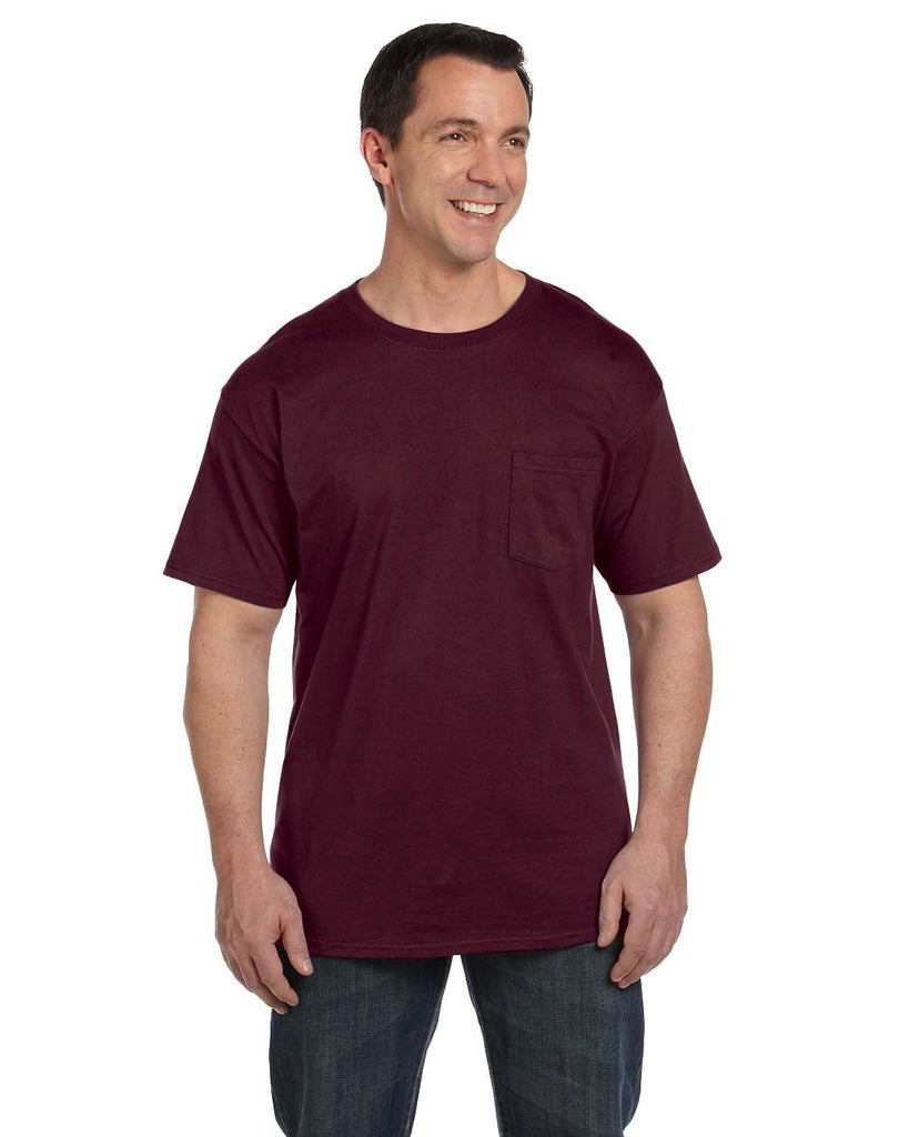 Hanes-5190P-Beefy T With Pocket-MAROON