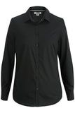 Long Sleeve Stretch Broadcloth Blouse-BLACK