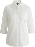 Ladies Essential Broadcloth Shirt 3/4 Sleeve-WHITE