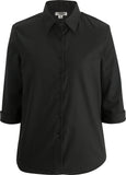 Ladies Essential Broadcloth Shirt 3/4 Sleeve-BLACK