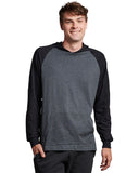 Russell Athletic-64HTTM-Essential Raglan Pullover Hooded T Shirt-BLACK HTHR/ BLK