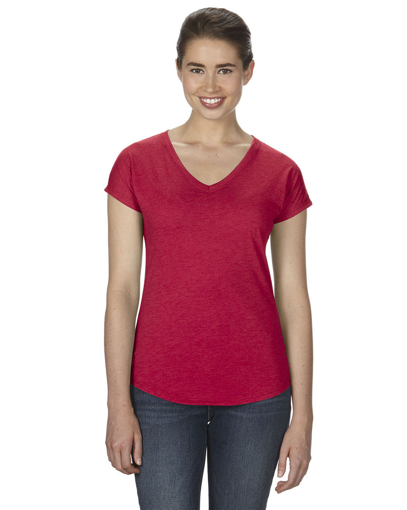 Anvil-6750VL-Ladies Triblend V-Neck T-Shirt-HEATHER RED