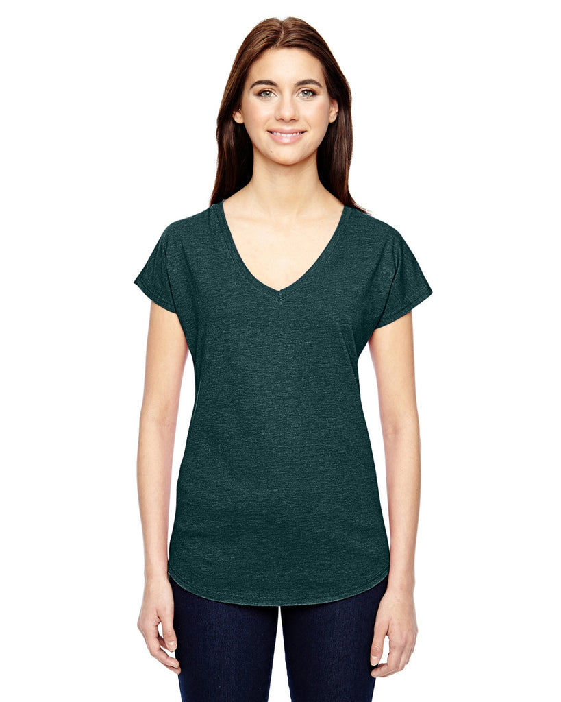 Anvil-6750VL-Ladies Triblend V-Neck T-Shirt-HTH DARK GREEN