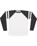 LAT-6934-Gameday Mash Up Long Sleeve Fine Jersey T Shirt-B WH/ V SM/ B WH