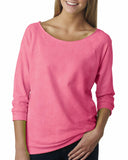 Next Level Apparel-6951-French Terry 3/4 Sleeve Raglan-NEON HTHR PINK