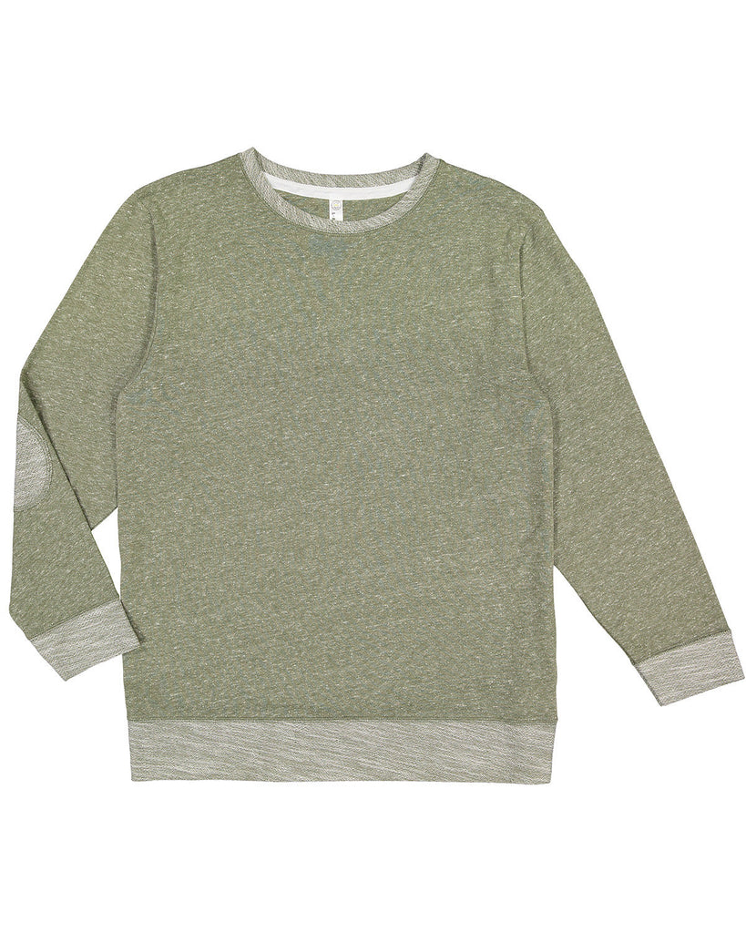 LAT-6965-Harborside Melange French Terry Crewneck With Elbow Patches-MILTRY GRN MLNGE