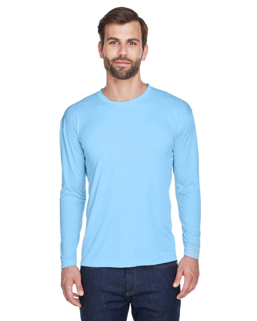 UltraClub-8422-Cool & Dry Sport Long Sleeve Performance Interlock T Shirt-COLUMBIA BLUE