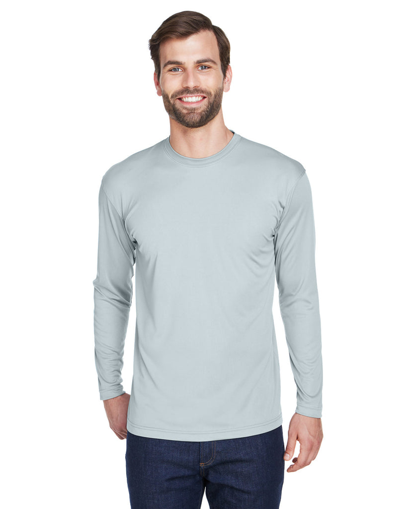 UltraClub-8422-Cool & Dry Sport Long Sleeve Performance Interlock T Shirt-GREY
