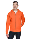 UltraClub-8463-Rugged Wear Thermal Lined Full Zip Fleece Hooded Sweatshirt-BRIGHT ORANGE