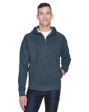 UltraClub-8463-Rugged Wear Thermal Lined Full Zip Fleece Hooded Sweatshirt-DRK HEATHER GRAY