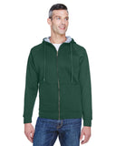 UltraClub-8463-Rugged Wear Thermal Lined Full Zip Fleece Hooded Sweatshirt-FOR GRN/ HTH GRY