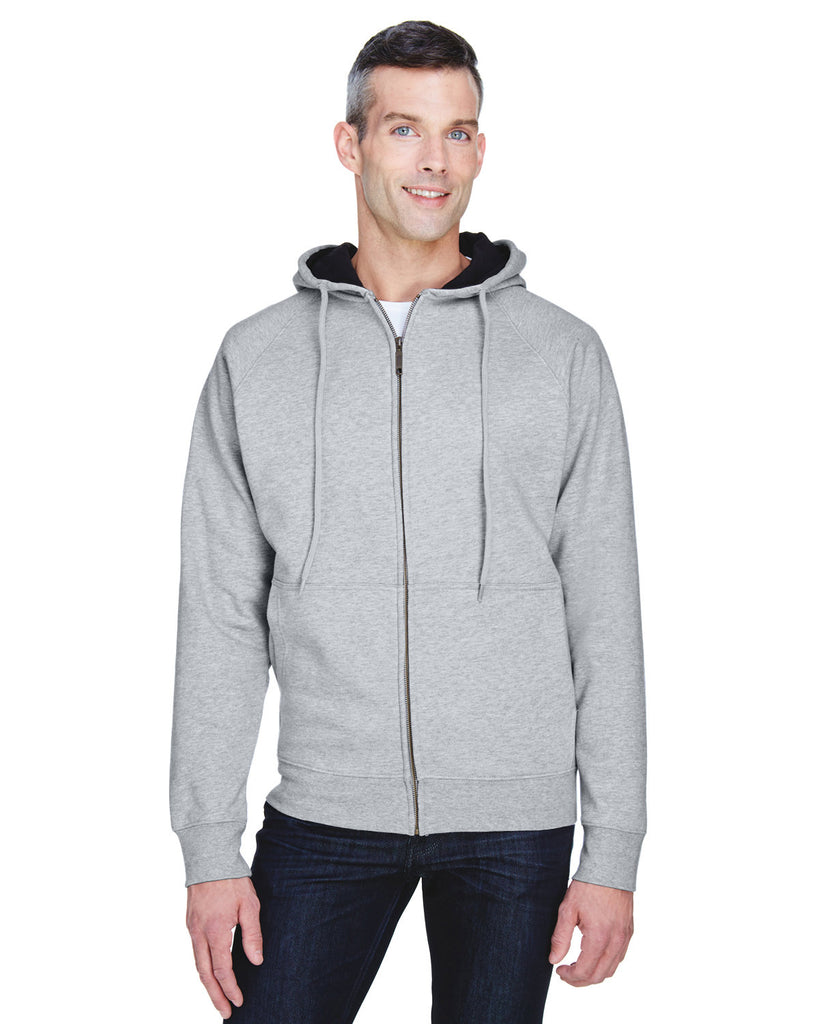 UltraClub-8463-Rugged Wear Thermal Lined Full Zip Fleece Hooded Sweatshirt-HTHR GREY/ BLACK