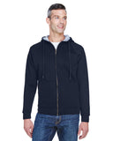 UltraClub-8463-Rugged Wear Thermal Lined Full Zip Fleece Hooded Sweatshirt-NAVY/ HTHR GRY