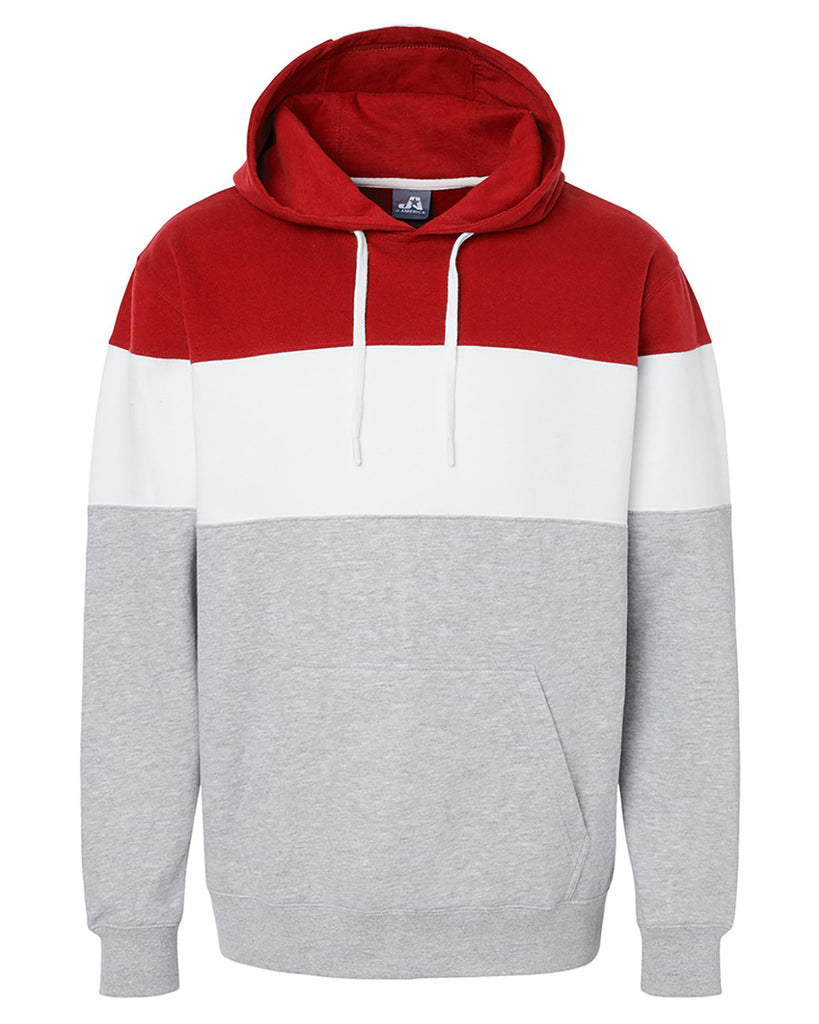 J America-8644JA-Varsity Pullover Hooded Sweatshirt-RED/ OXFORD