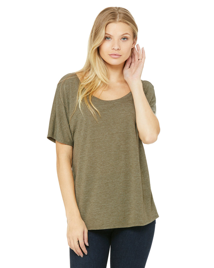 Bella + Canvas-8816-Slouchy Scoop Neck T Shirt-HEATHER OLIVE