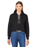 J America-8853JA-Triblend Cropped Hooded Sweatshirt-BLACK SOLID