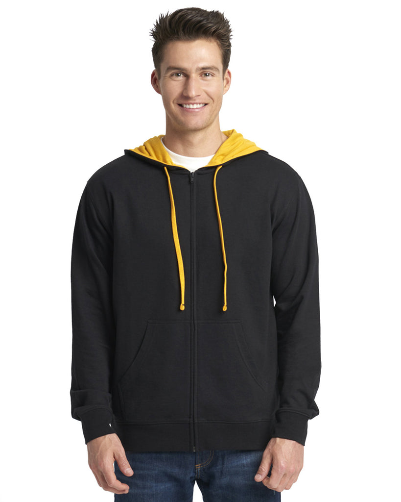 Next Level Apparel-9601-Laguna French Terry Full Zip Hooded Sweatshirt-BLACK/ GOLD