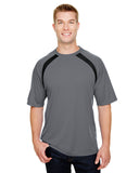A4-N3001-Mens Spartan Short Sleeve Color Block Crew Neck T-Shirt-GRAPHITE/ BLACK