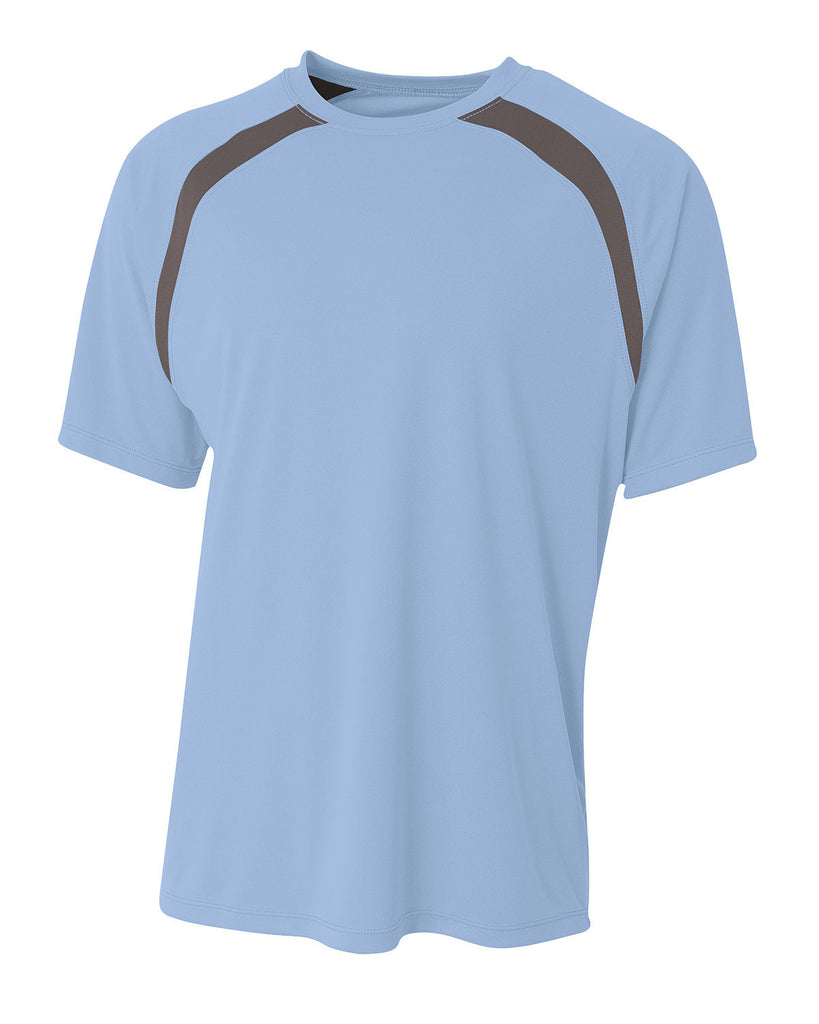 A4-N3001-Mens Spartan Short Sleeve Color Block Crew Neck T-Shirt-LT BLUE/ GRAPHIT