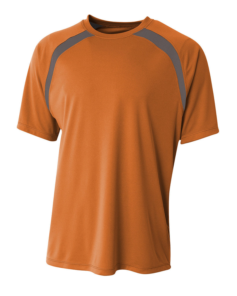 A4-N3001-Mens Spartan Short Sleeve Color Block Crew Neck T-Shirt-ORANGE/ GRAPHITE