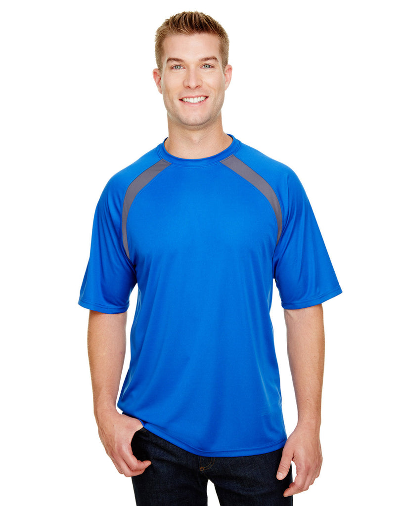 A4-N3001-Mens Spartan Short Sleeve Color Block Crew Neck T-Shirt-ROYAL/ GRAPHITE