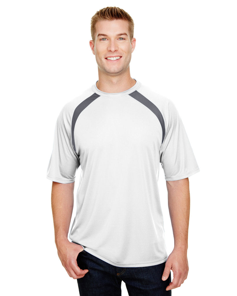 A4-N3001-Mens Spartan Short Sleeve Color Block Crew Neck T-Shirt-WHITE/ GRAPHITE
