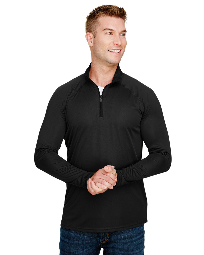 A4-N4268-Adult Daily Polyester 1/4 Zip-BLACK