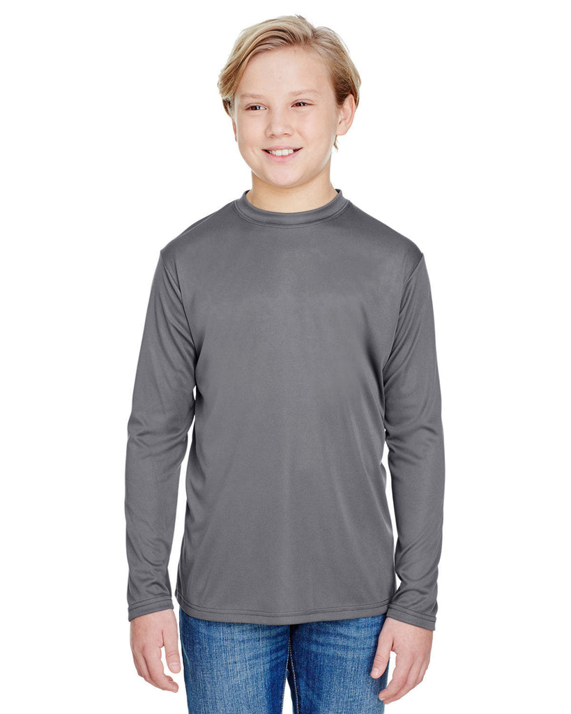 A4-NB3165-Youth Long Sleeve Cooling Performance Crew Shirt-GRAPHITE