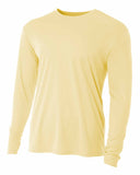 A4-NB3165-Youth Long Sleeve Cooling Performance Crew Shirt-LIGHT YELLOW