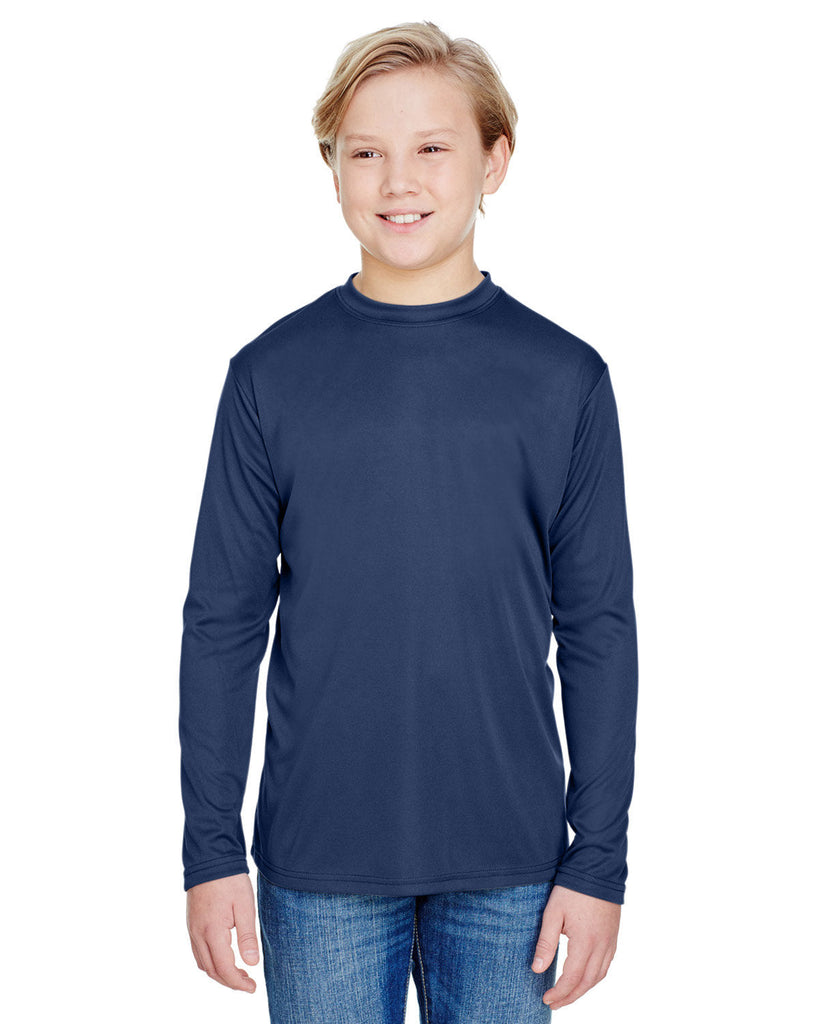A4-NB3165-Youth Long Sleeve Cooling Performance Crew Shirt-NAVY